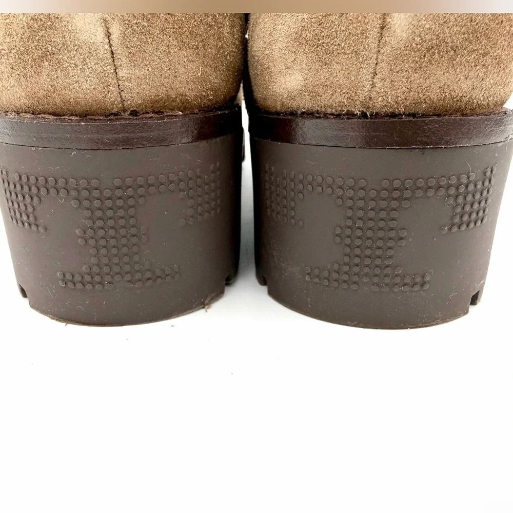 Tory Burch Suede Mid-Calf Combat Boots-Brown